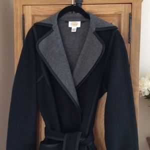 Talbots black wool coat with gray trim, size 4